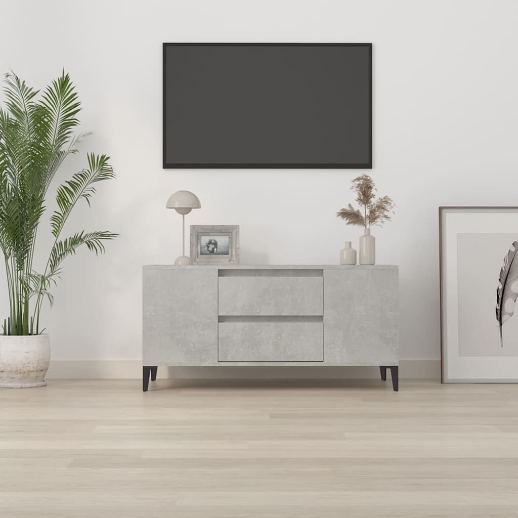 Meuble TV Gris béton 102x44,5x50 cm Bois d'ingénierie - XIOS