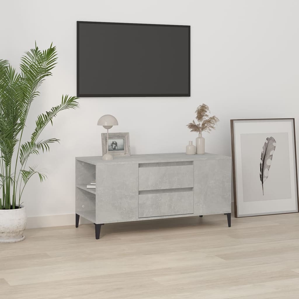 Meuble TV Gris béton 102x44,5x50 cm Bois d'ingénierie - XIOS
