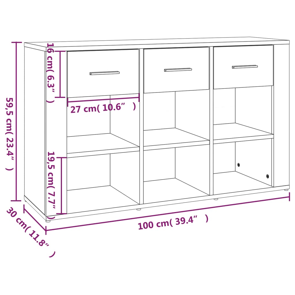 Buffet Sonoma gris 100x30x59,5 cm Bois d'ingénierie - XIOS