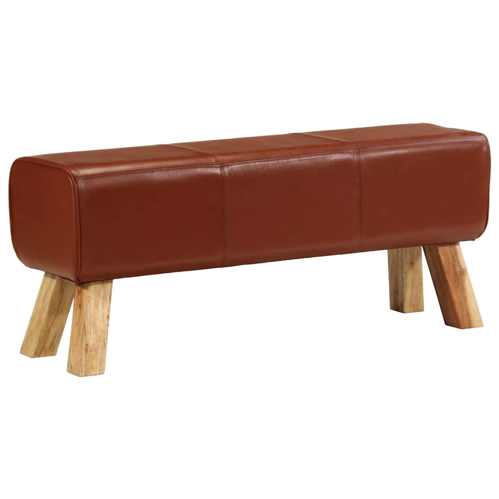 Banc de bok de gymnastique marron 110 cm cuir véritable et bois - XIOS