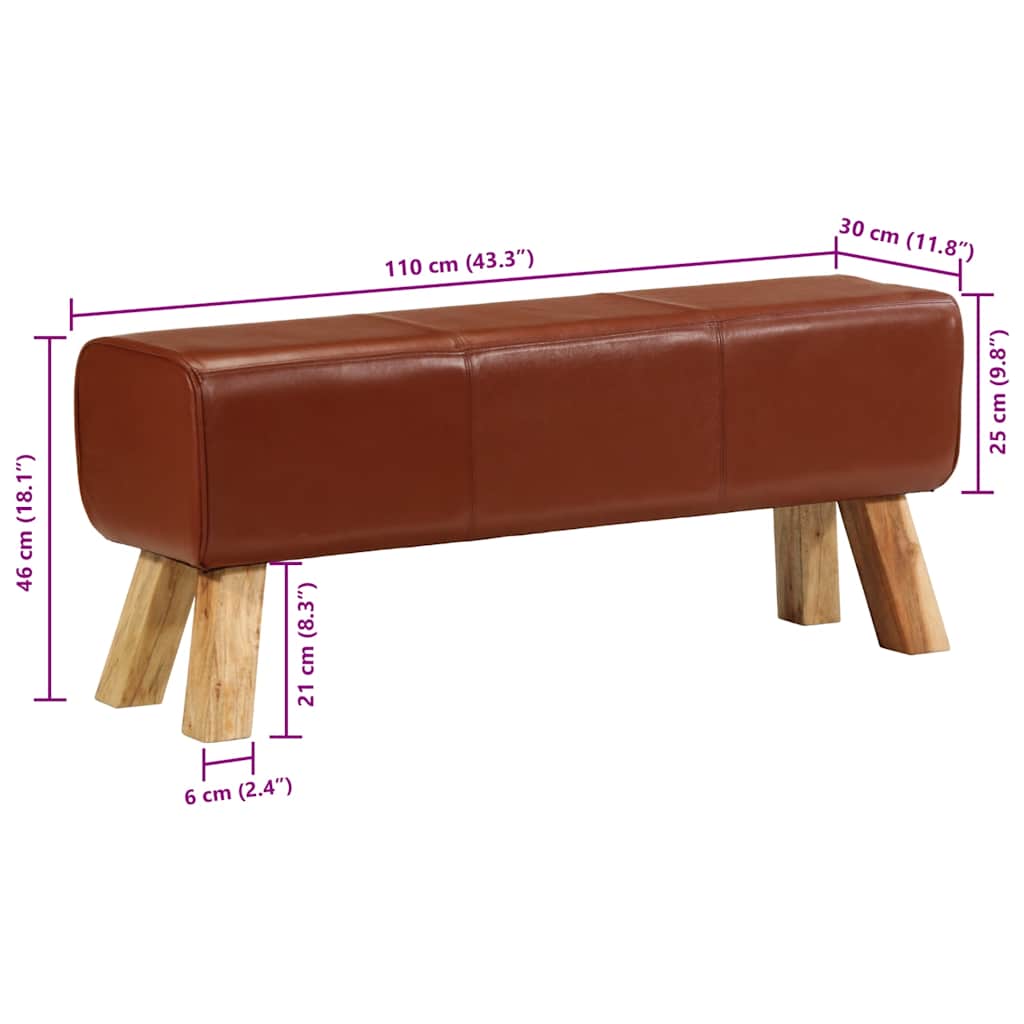 Banc de bok de gymnastique marron 110 cm cuir véritable et bois - XIOS