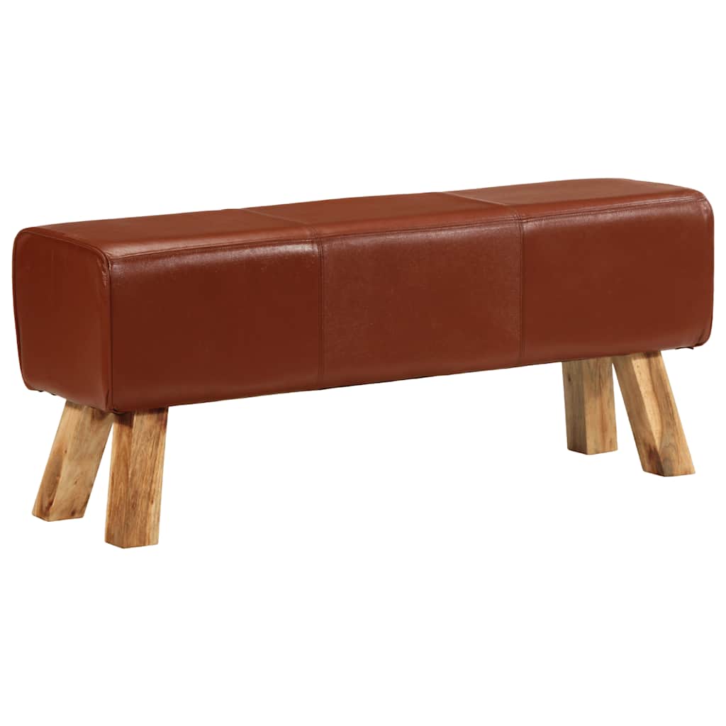 Banc de bok de gymnastique marron 110 cm cuir véritable et bois - XIOS