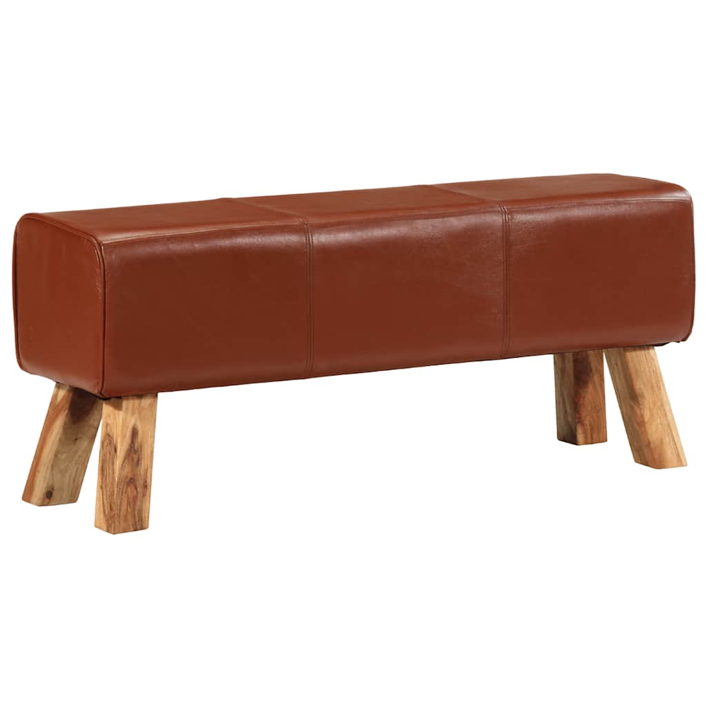Banc de bok de gymnastique marron 110 cm cuir véritable et bois - XIOS