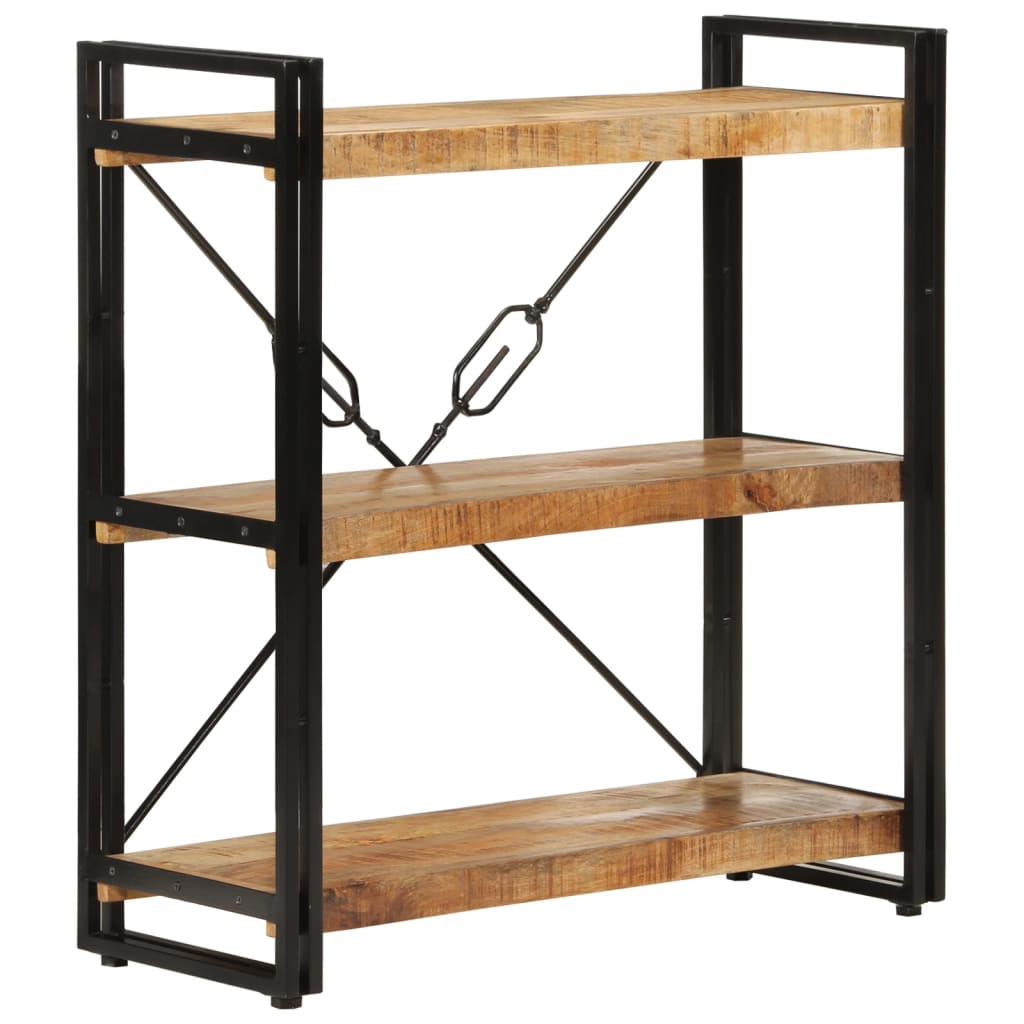 Bibliothèque 3 niveaux 77x30x80 cm bois massif manguier et fer - XIOS