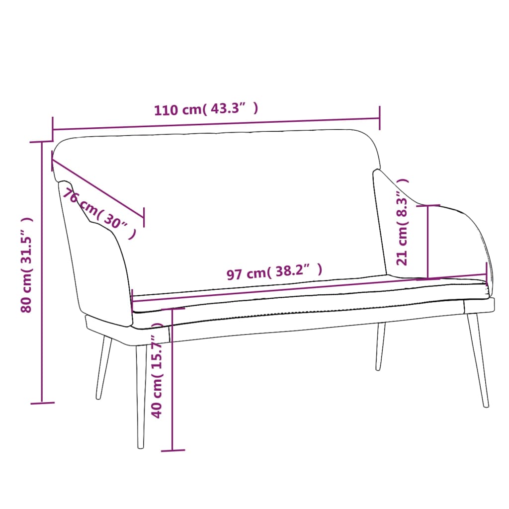 Banc Noir 110x76x80 cm Velours - XIOS
