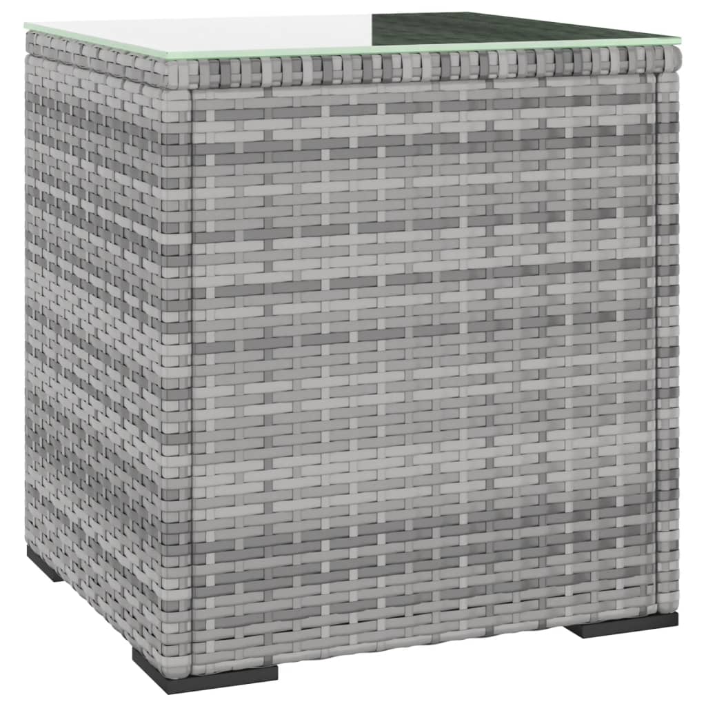 Table d'appoint gris 40x37x40,5 cm poly rotin et verre trempé - XIOS