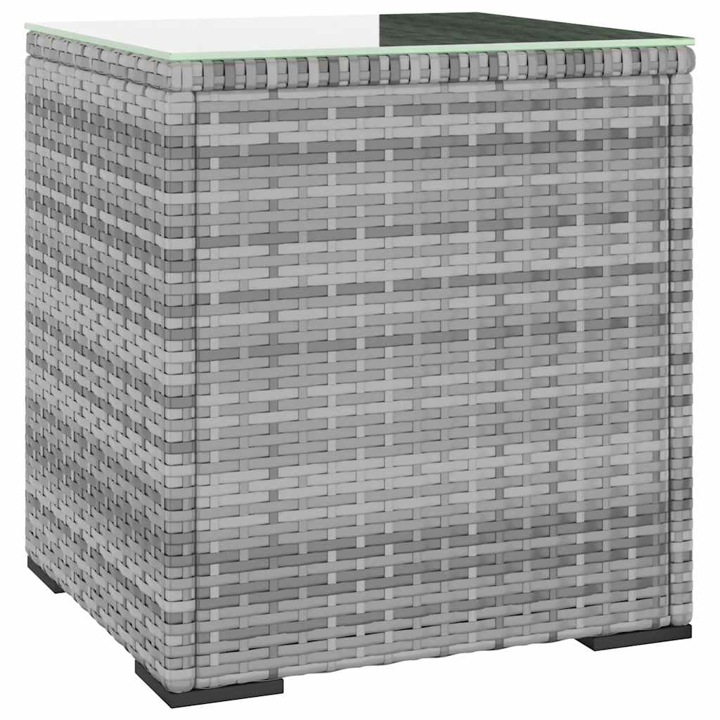 Table d'appoint gris 40x37x40,5 cm poly rotin et verre trempé - XIOS