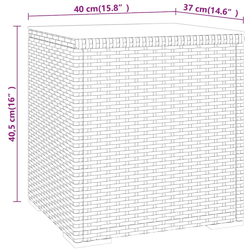 Table d'appoint gris 40x37x40,5 cm poly rotin et verre trempé - XIOS