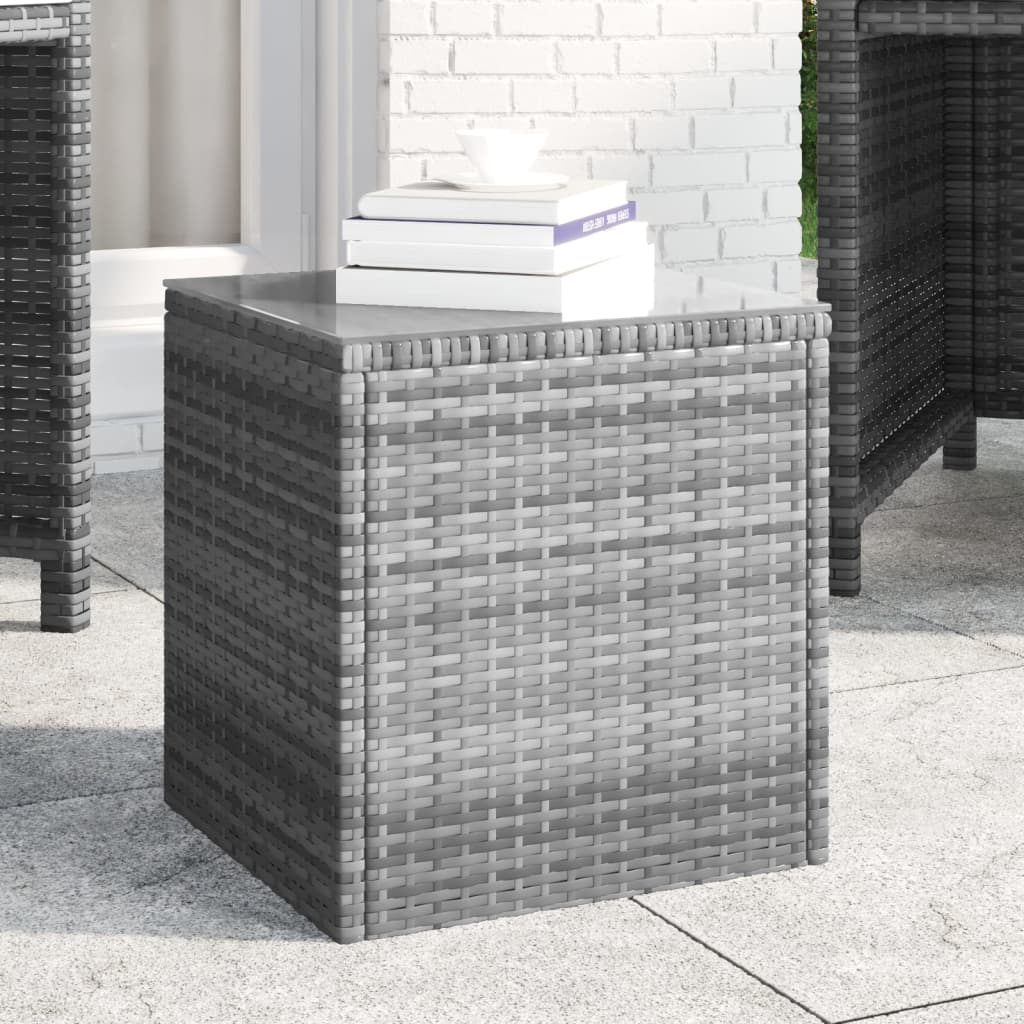 Table d'appoint gris 40x37x40,5 cm poly rotin et verre trempé - XIOS