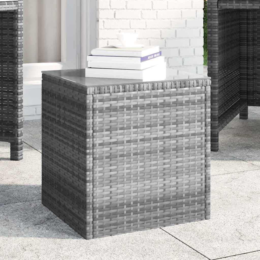 Table d'appoint gris 40x37x40,5 cm poly rotin et verre trempé - XIOS