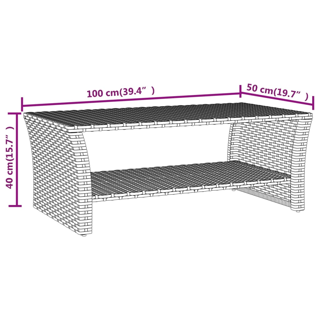 Table basse gris 100x50x40 cm résine tressée - XIOS