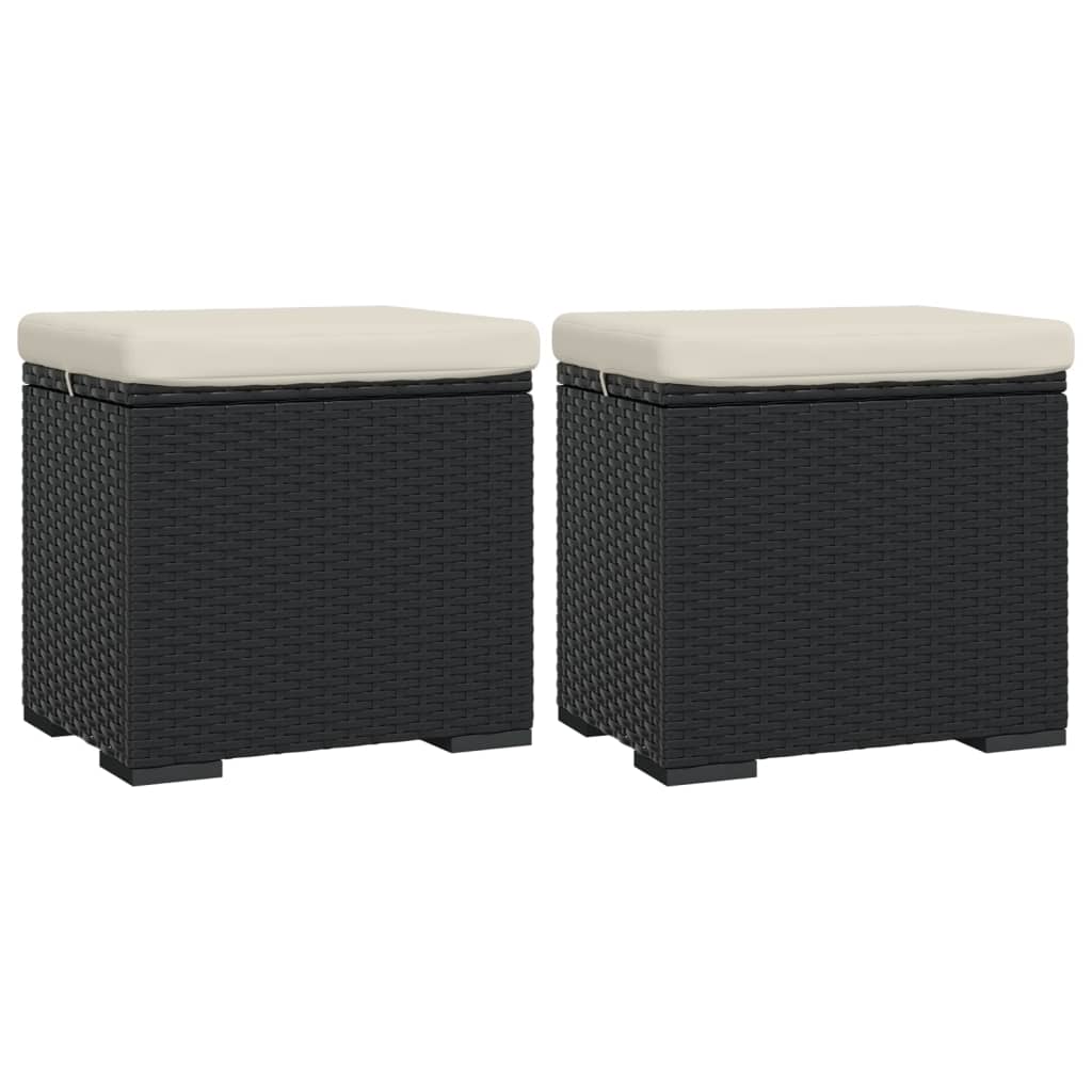 Poufs avec coussins lot de 2 noir 40x30x40 cm résine tressée - XIOS