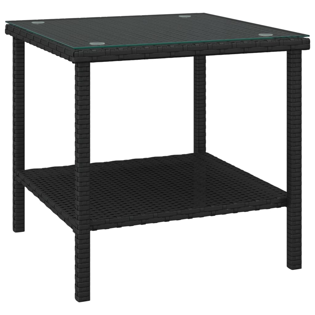 Table d'appoint noir 45x45x45 cm poly rotin et verre trempé - XIOS