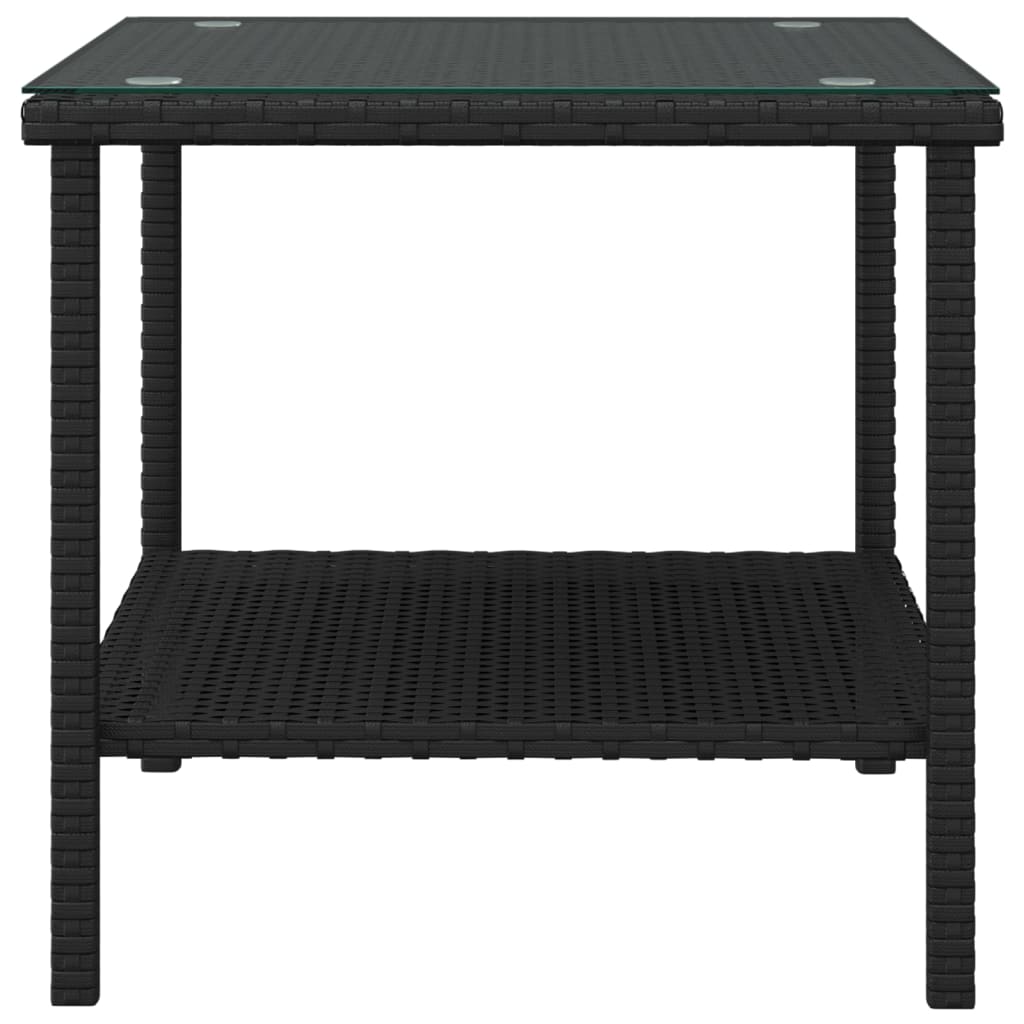 Table d'appoint noir 45x45x45 cm poly rotin et verre trempé - XIOS