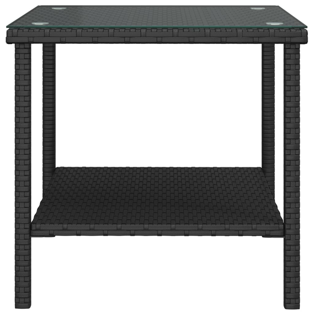 Table d'appoint noir 45x45x45 cm poly rotin et verre trempé - XIOS