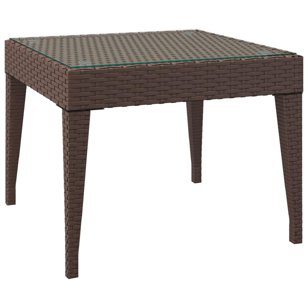 Table d'appoint marron 50x50x38 cm poly rotin et verre trempé - XIOS