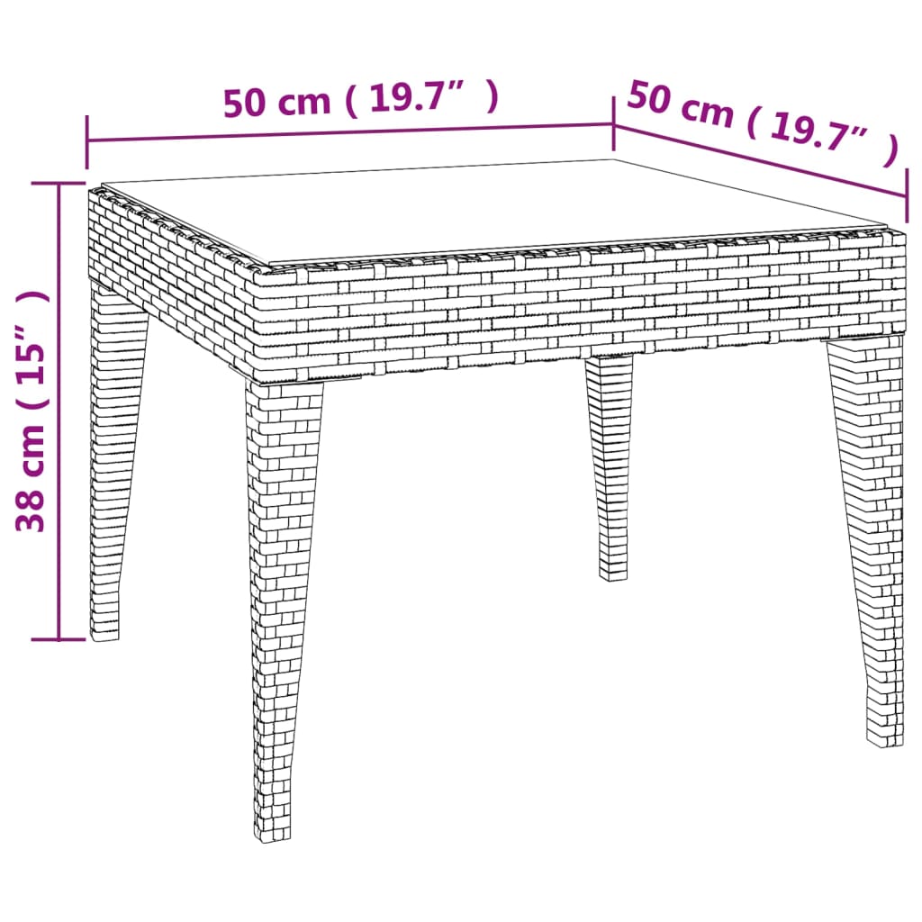 Table d'appoint marron 50x50x38 cm poly rotin et verre trempé - XIOS
