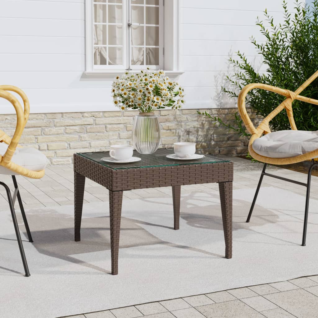 Table d'appoint marron 50x50x38 cm poly rotin et verre trempé - XIOS