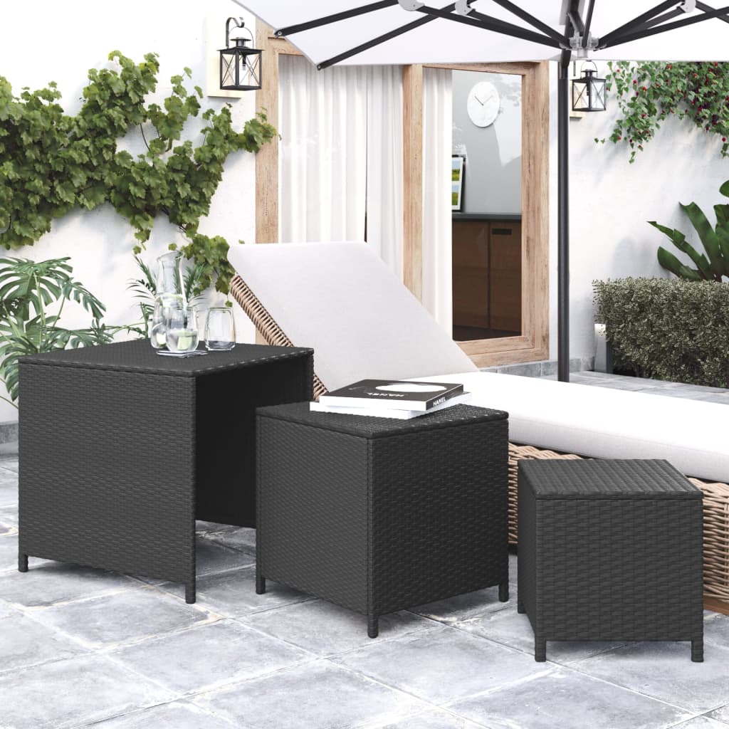 Tables gigognes 3 pcs noir résine tressée - XIOS