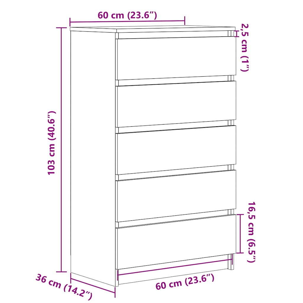 Commode Chêne sonoma 60x36x103 cm Bois d'ingénierie - XIOS