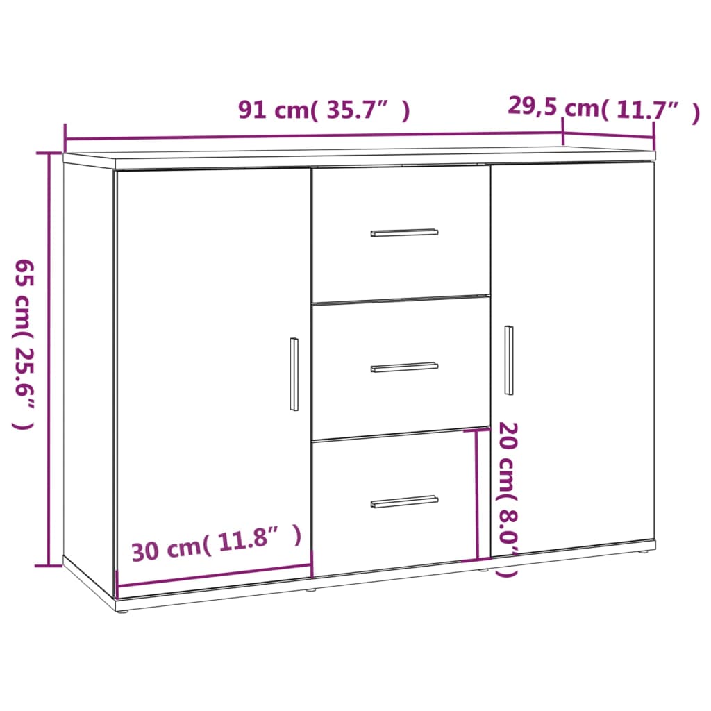 Buffet chêne sonoma 91x29,5x65 cm bois d'ingénierie - XIOS