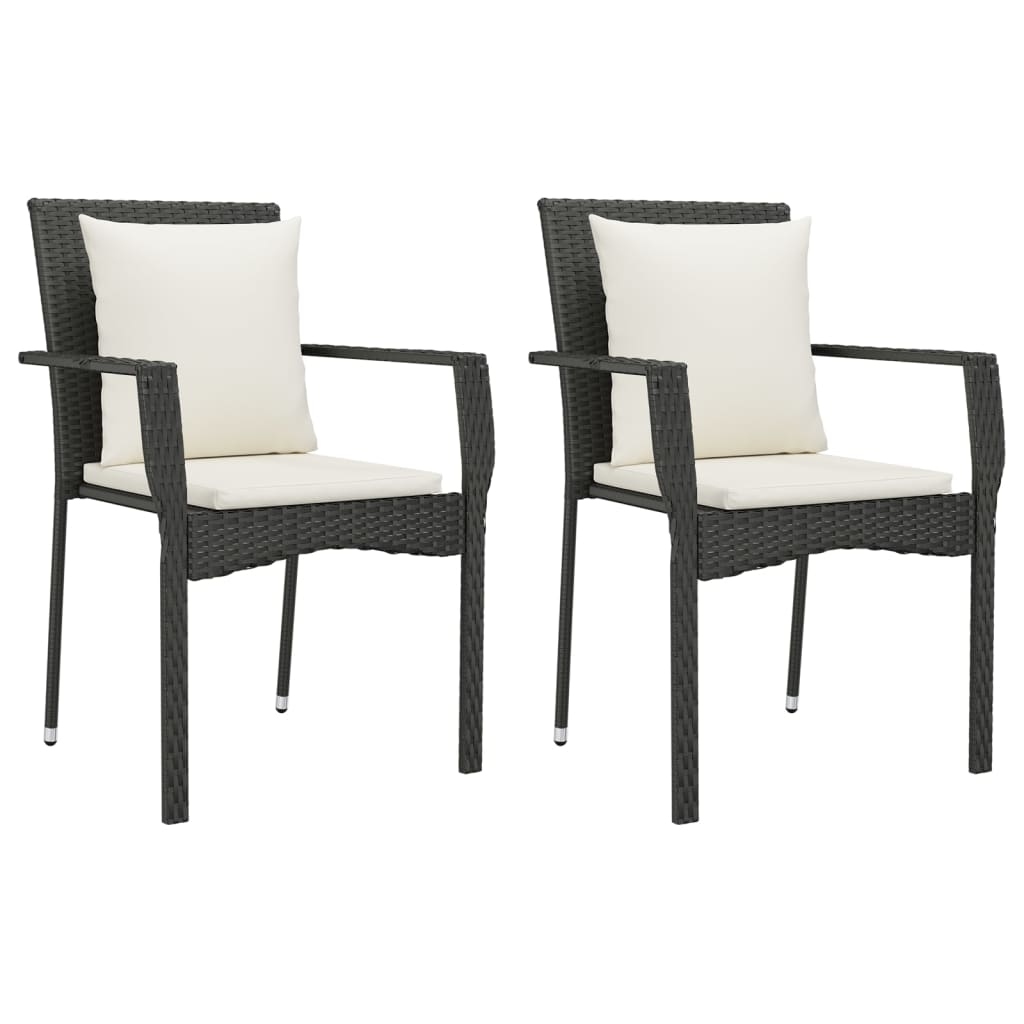 Chaises de jardin lot de 2 avec coussins Résine tressée Noir