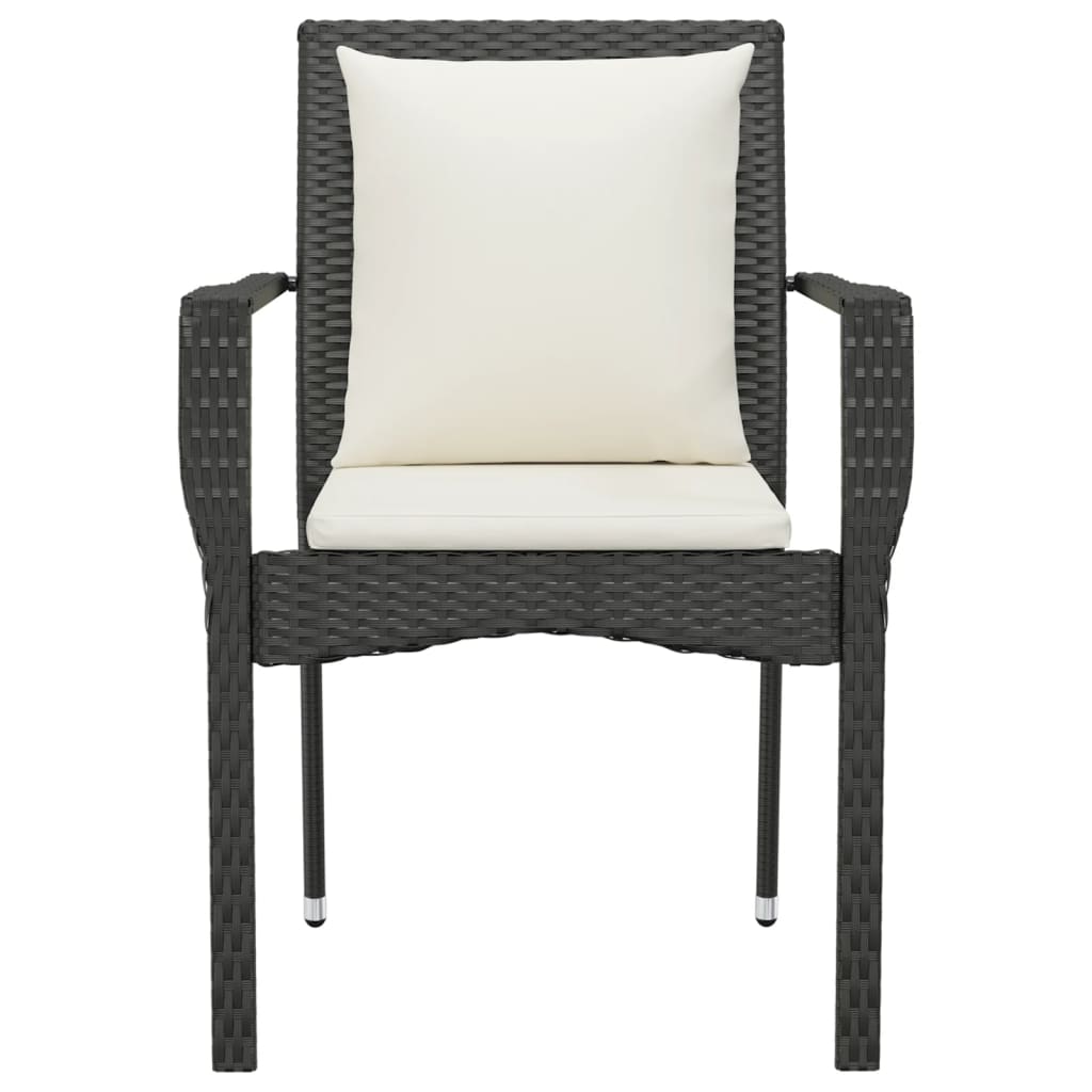 Chaises de jardin lot de 4 avec coussins Résine tressée Noir