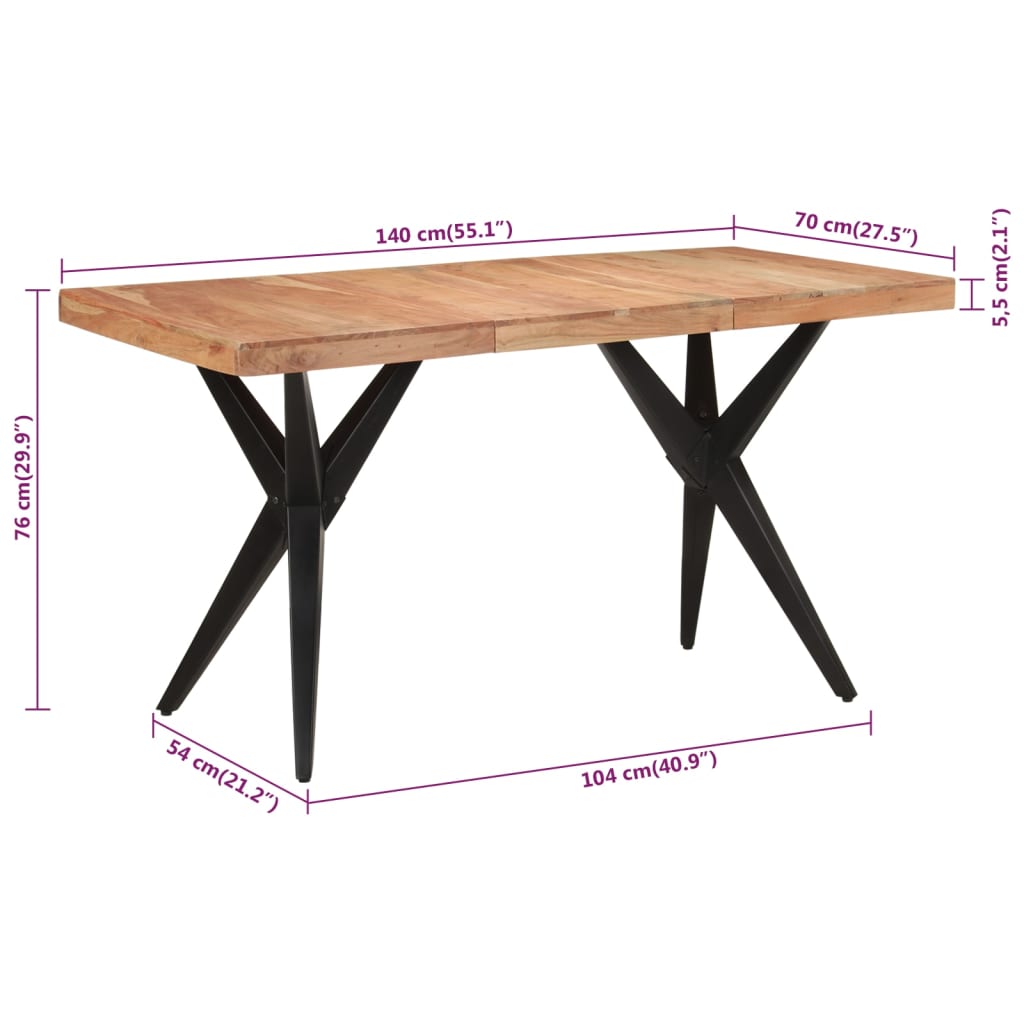 Table à dîner noir 140x70x76 cm bois d'acacia solide - XIOS