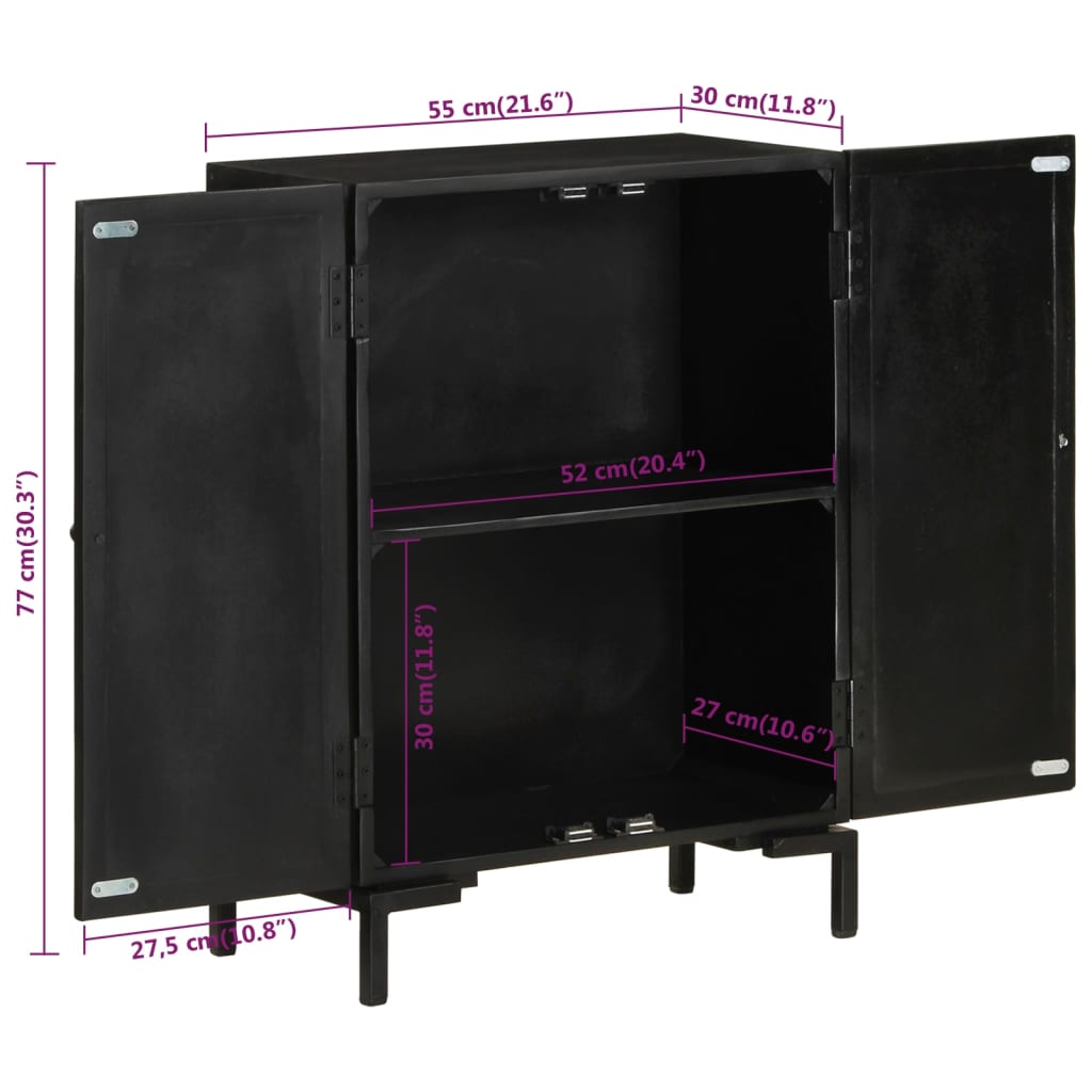Buffet noir 55x30x77 cm bois massif de manguier et fer - XIOS