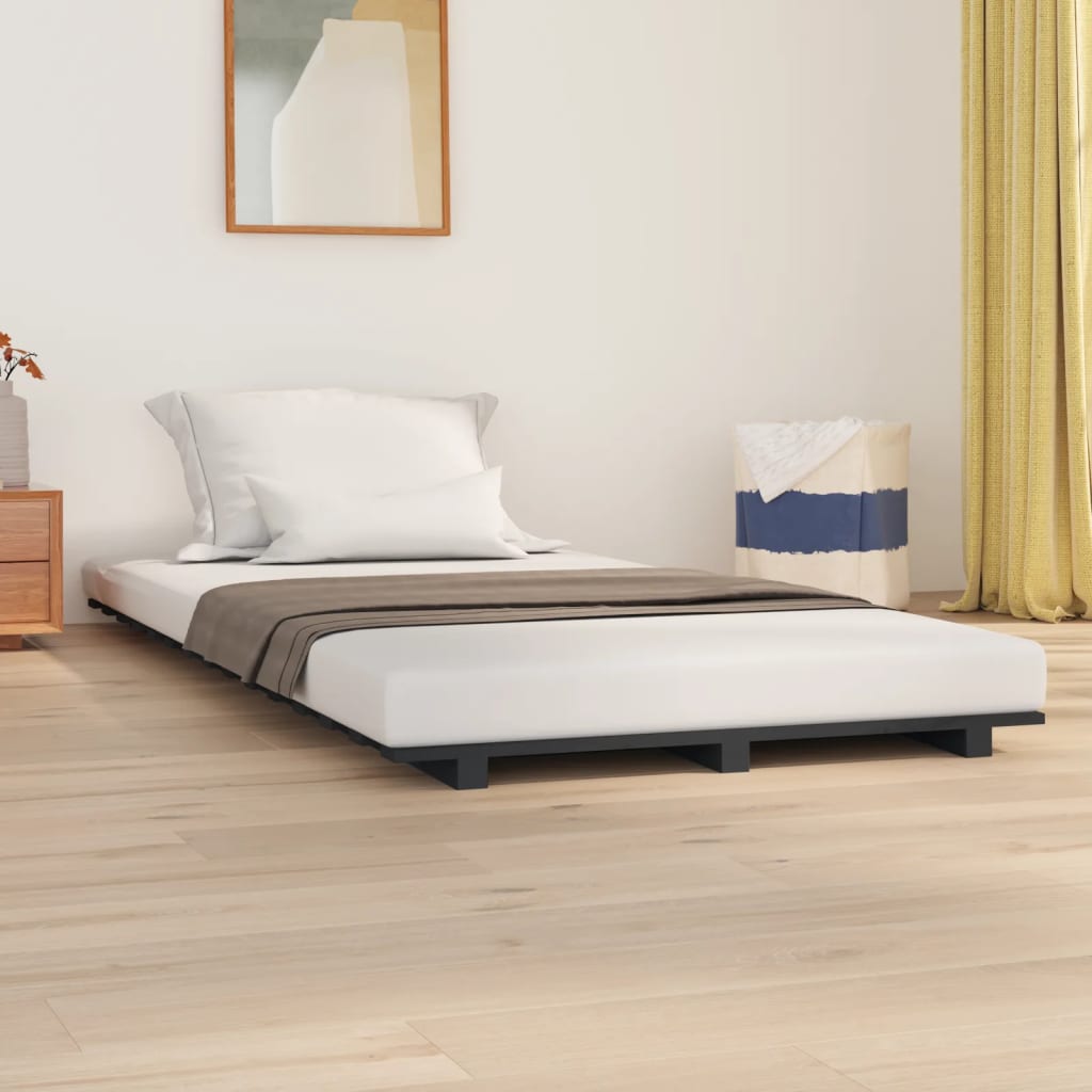 Cadre de lit sans matelas gris 90x200 cm bois de pin massif - XIOS