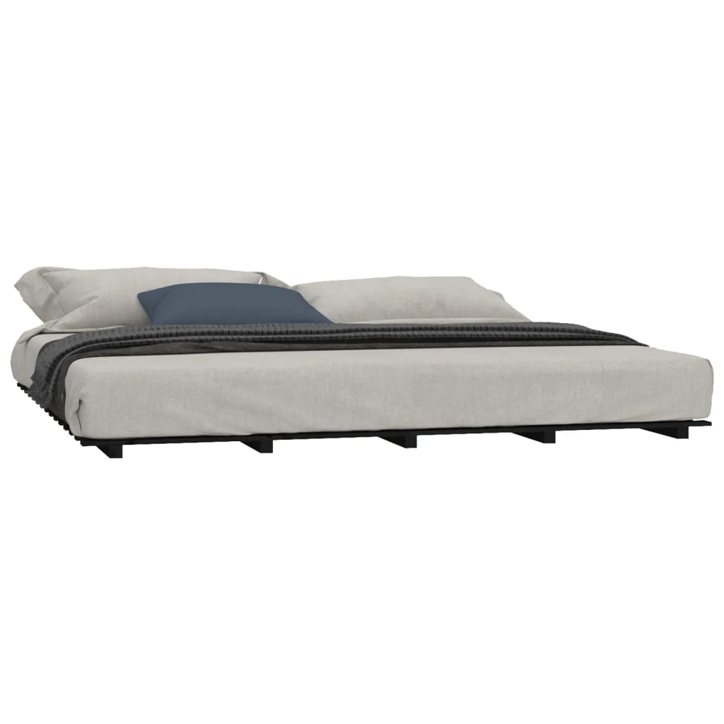 Cadre de lit sans matelas noir 200x200 cm bois massif de pin - XIOS