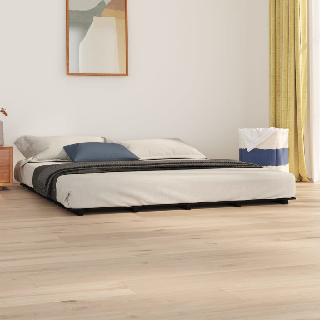 Cadre de lit sans matelas noir 200x200 cm bois massif de pin - XIOS
