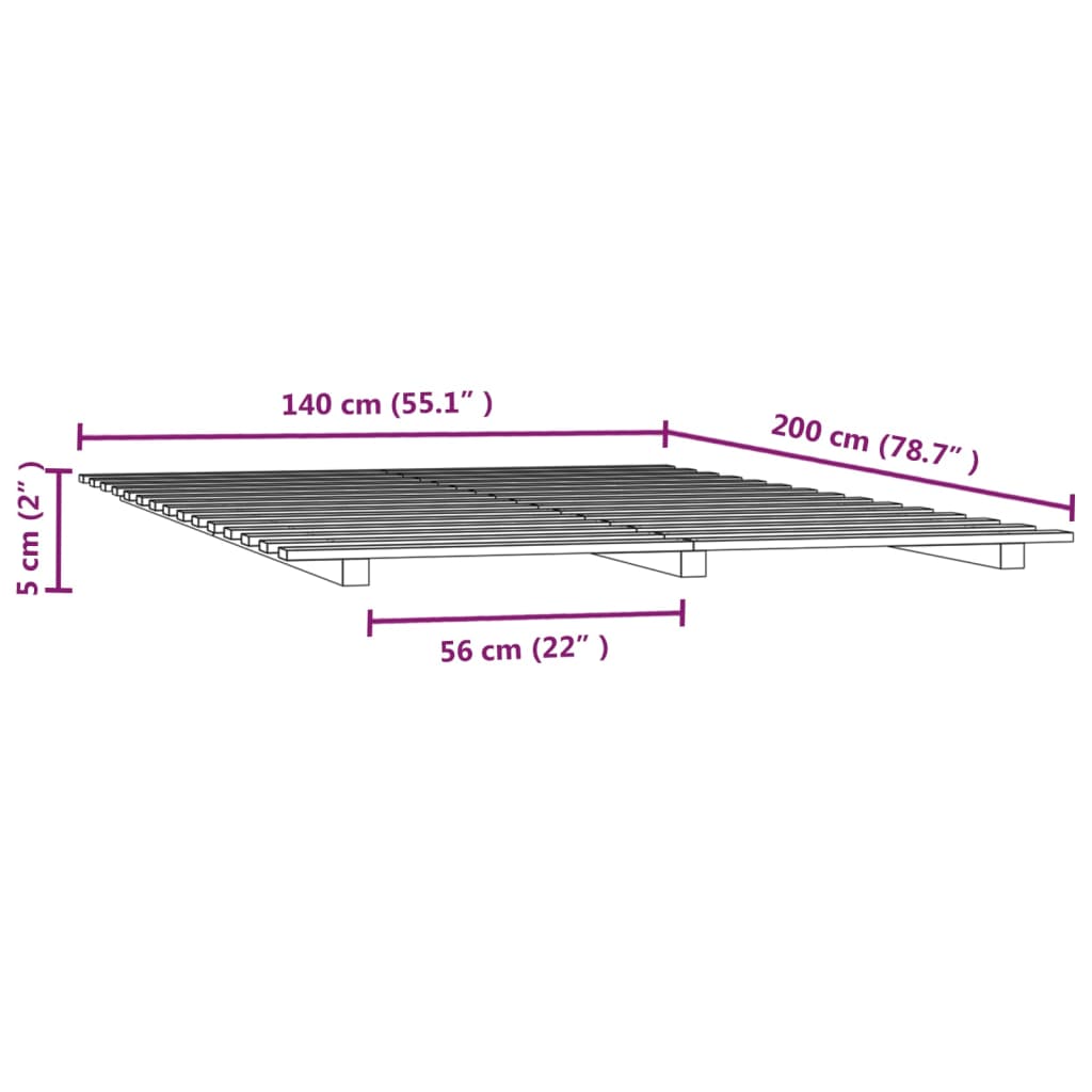 Cadre de lit sans matelas 140x200 cm bois massif de pin - XIOS