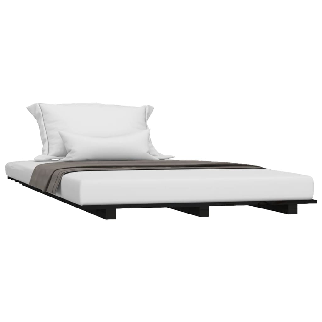 Cadre de lit sans matelas noir 75x190 cm bois de pin massif - XIOS