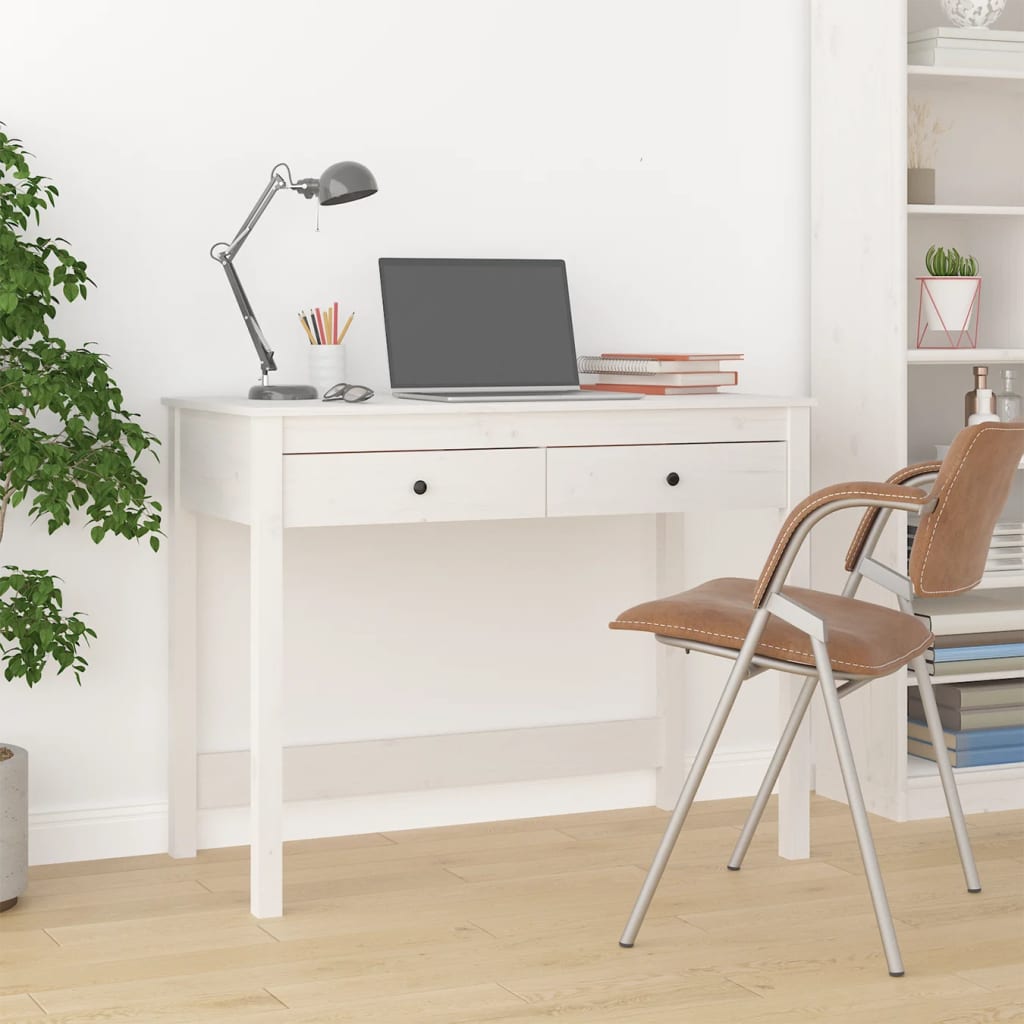 Bureau avec tiroirs Blanc 100x50x78 cm Bois massif de pin - XIOS
