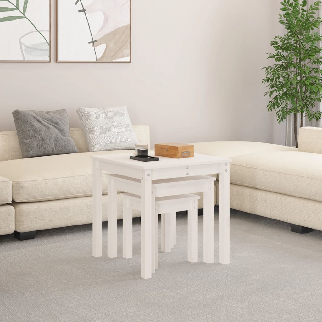 Tables gigognes 3 pcs Blanc Bois de pin massif - XIOS
