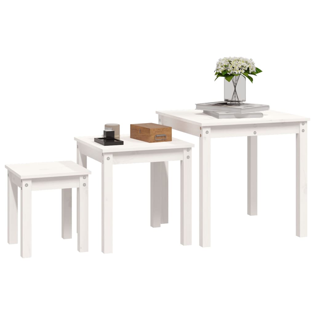 Tables gigognes 3 pcs Blanc Bois de pin massif - XIOS