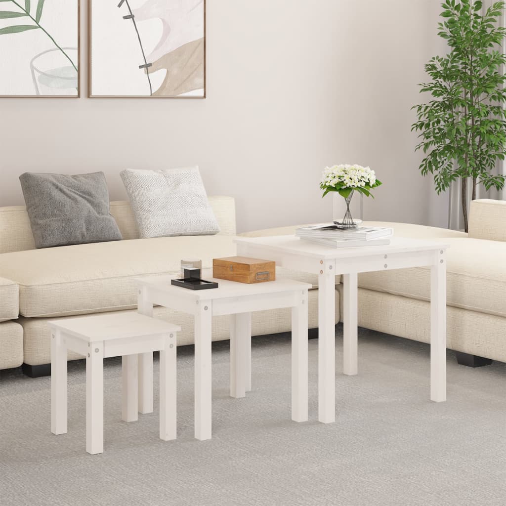 Tables gigognes 3 pcs Blanc Bois de pin massif - XIOS
