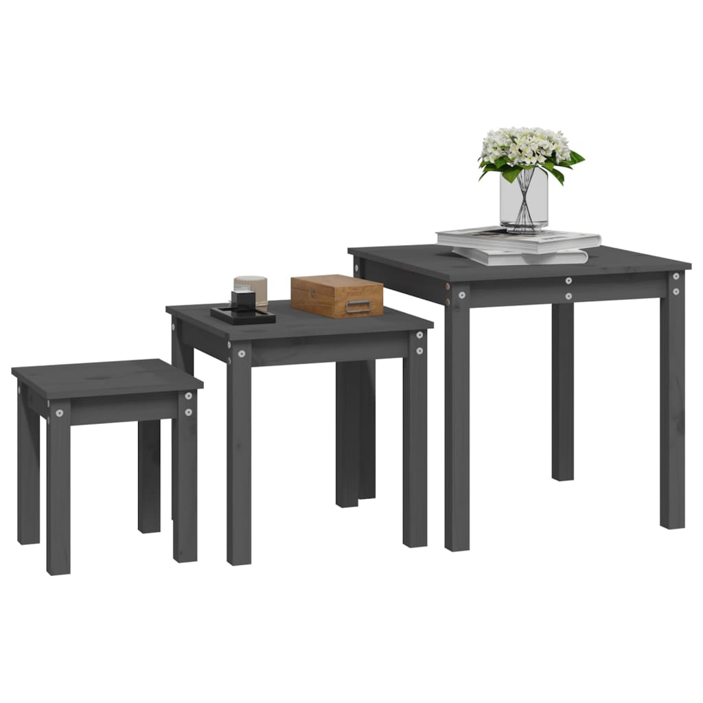 Tables gigognes 3 pcs Gris Bois de pin massif - XIOS