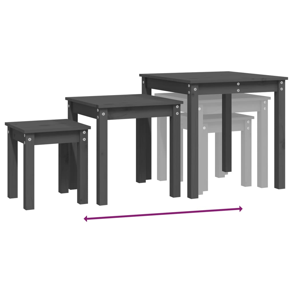 Tables gigognes 3 pcs Gris Bois de pin massif - XIOS