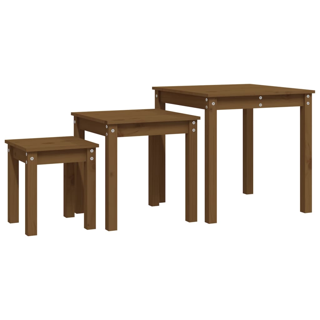 Tables gigognes 3 pcs Marron miel Bois de pin massif - XIOS