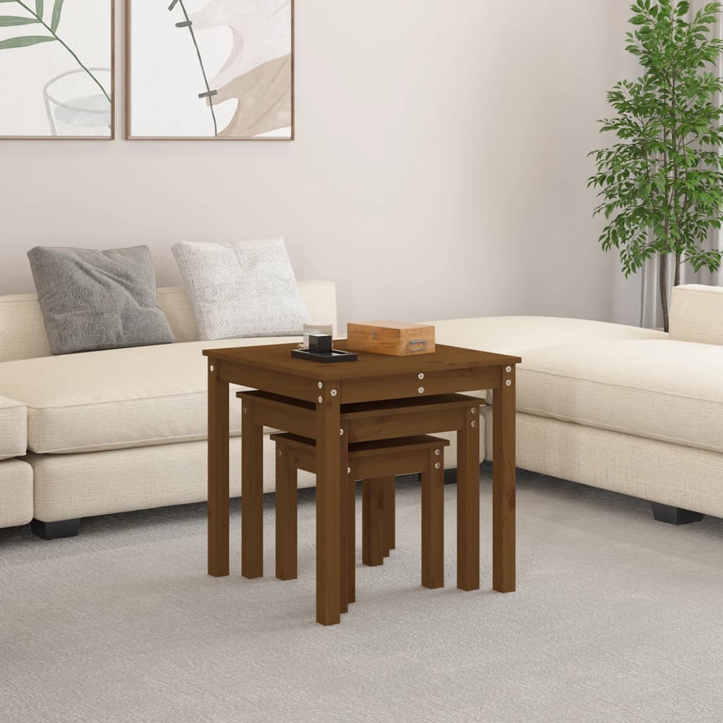 Tables gigognes 3 pcs Marron miel Bois de pin massif - XIOS
