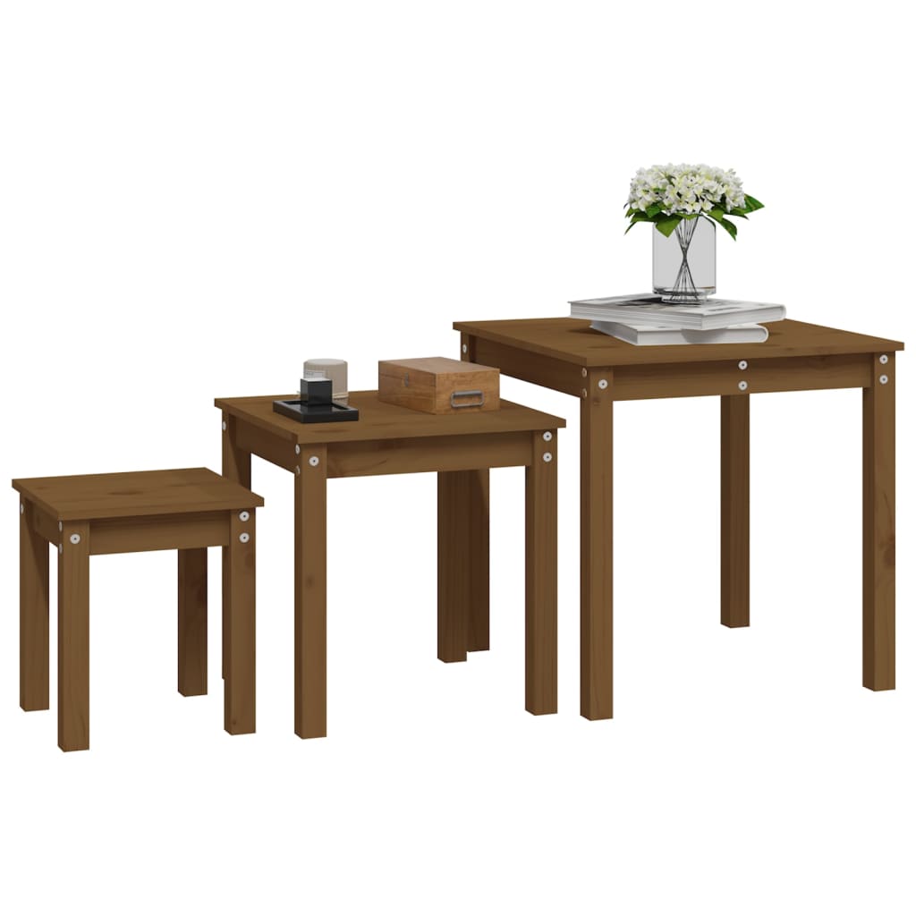 Tables gigognes 3 pcs Marron miel Bois de pin massif - XIOS