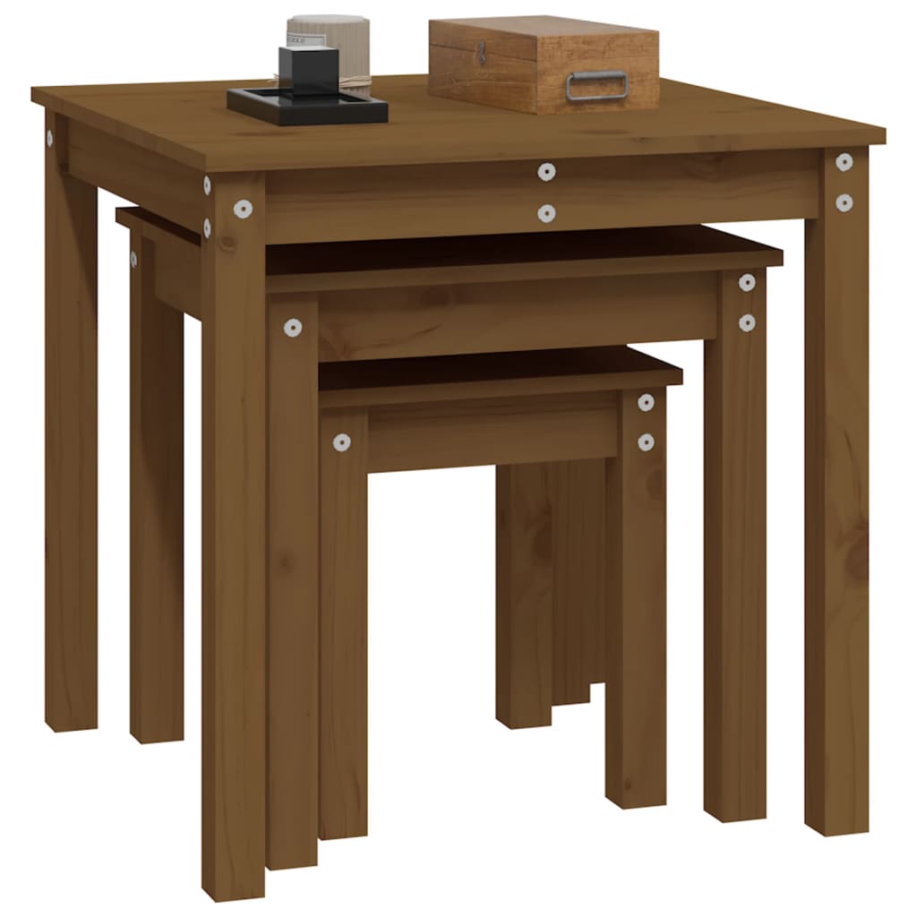 Tables gigognes 3 pcs Marron miel Bois de pin massif - XIOS