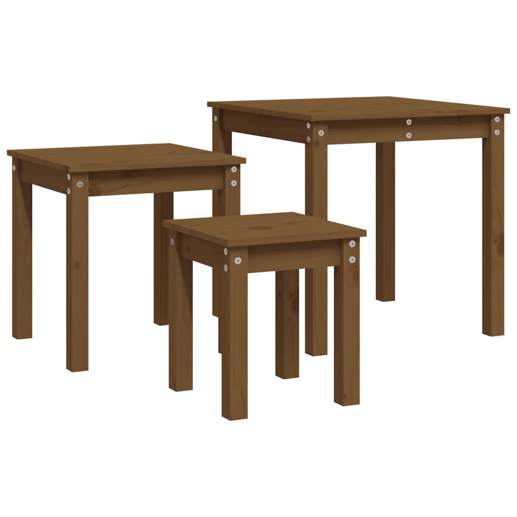Tables gigognes 3 pcs Marron miel Bois de pin massif - XIOS