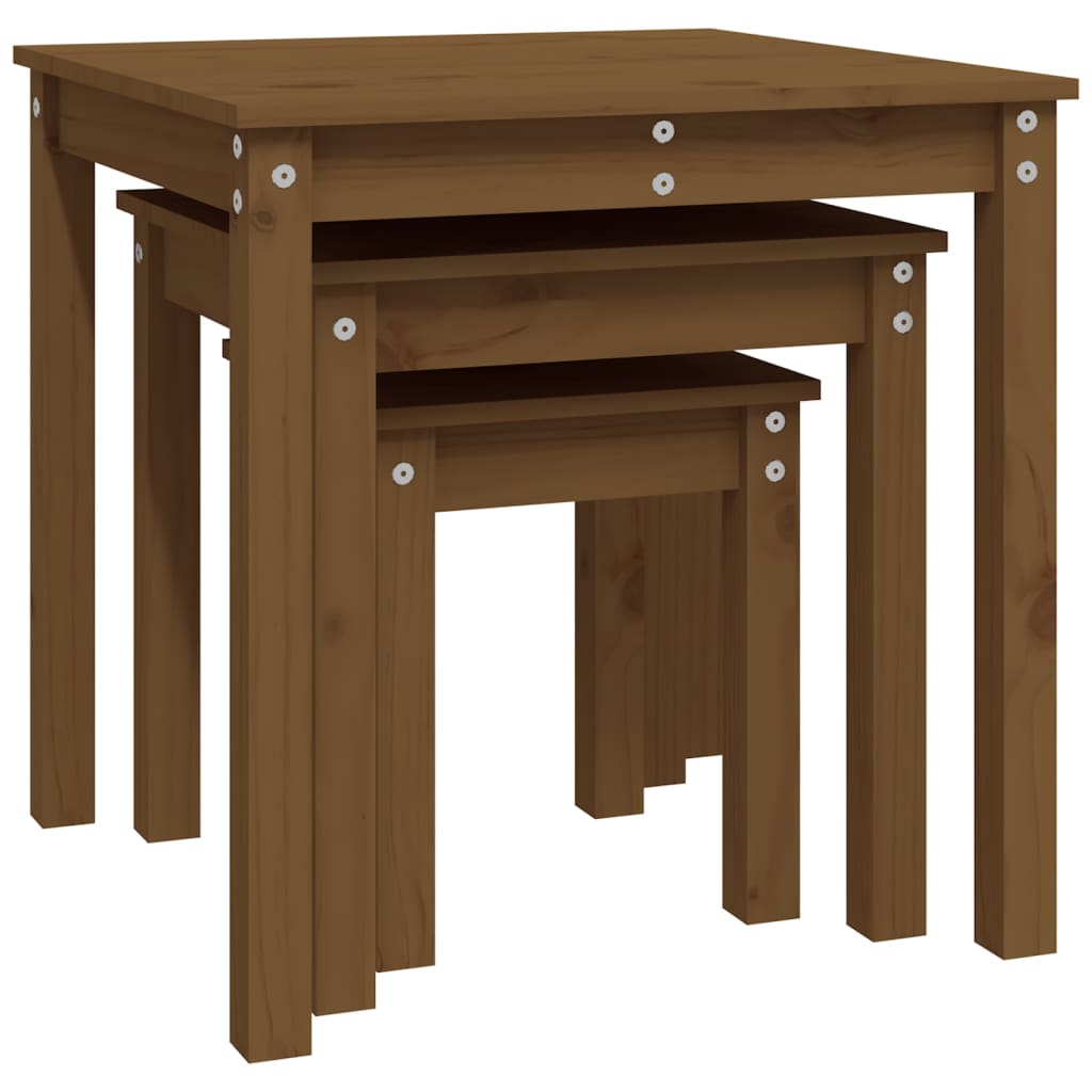 Tables gigognes 3 pcs Marron miel Bois de pin massif - XIOS