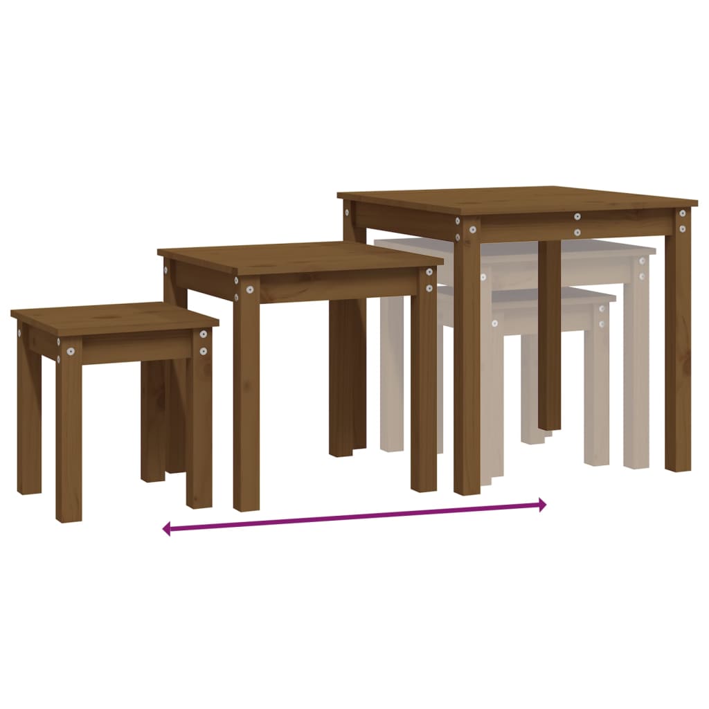 Tables gigognes 3 pcs Marron miel Bois de pin massif - XIOS