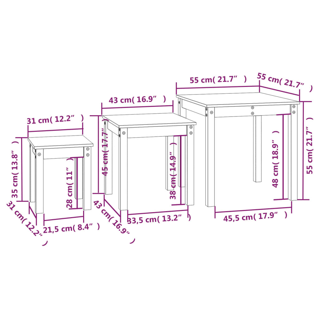 Tables gigognes 3 pcs Marron miel Bois de pin massif - XIOS
