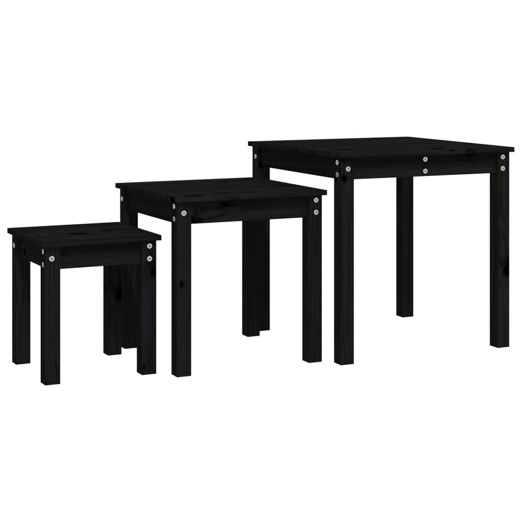 Tables gigognes 3 pcs Noir Bois de pin massif - XIOS