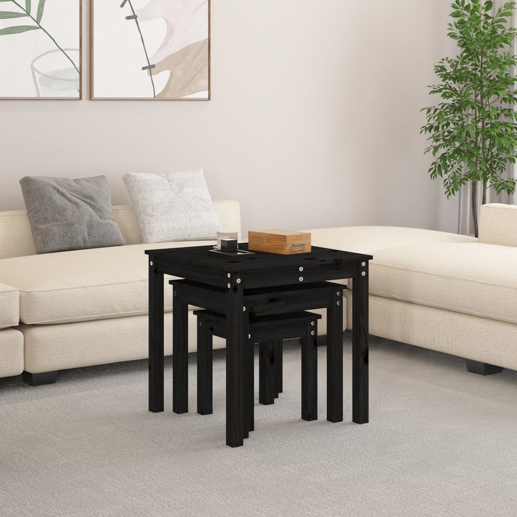 Tables gigognes 3 pcs Noir Bois de pin massif - XIOS